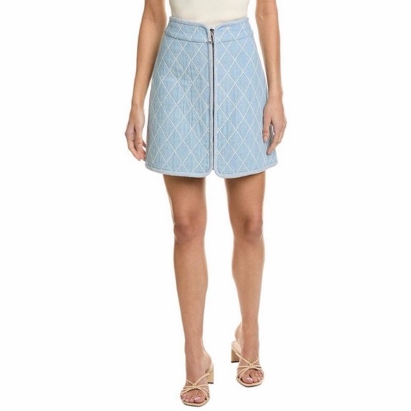 Sandro Quilted Denim Mini Skirt, Front Zip, light blue, A-line, 34 (XS), EUC - Picture 3 of 14